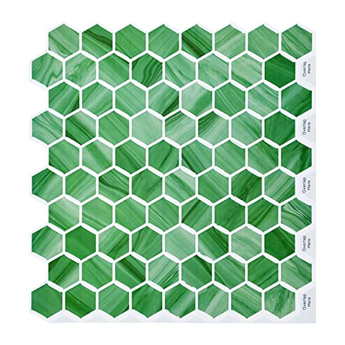 Klebefliesen Küche Grün 3D Fliesenaufkleber, 10-Stück Hexagon Selbstklebende Klebefliesen Mosaik Wandfliesen (25.4x25.4 cm) von HOMEART