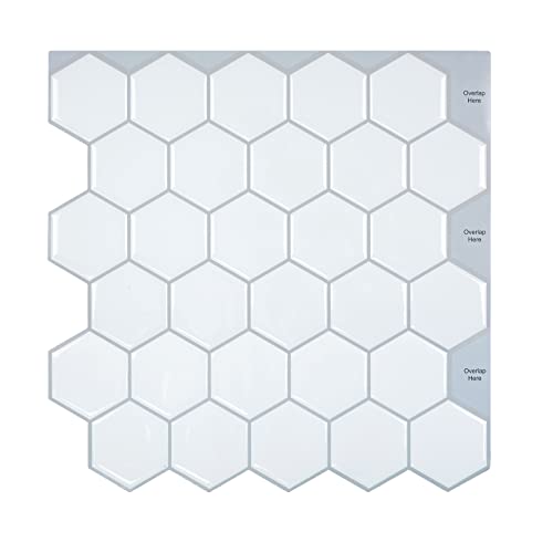 Selbstklebende 3D Fliesenaufkleber, Wasserdicht Hexagon Mosaik Wandfliesen für Küche Bad zum Abziehen und Aufkleben (10 Stück, 25.4x25.4 cm) von HOMEART