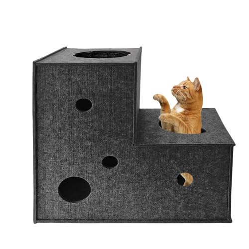 Homegroove Katzentunnel für Indoor Katzen, große Filz L-Form Katzen Tunnel, interaktive Cat Tunnel, DIY Peekaboo Katze Spielzeug mit interaktiven Peek Holes für Katze (Grey, L-Shape) von homegroove