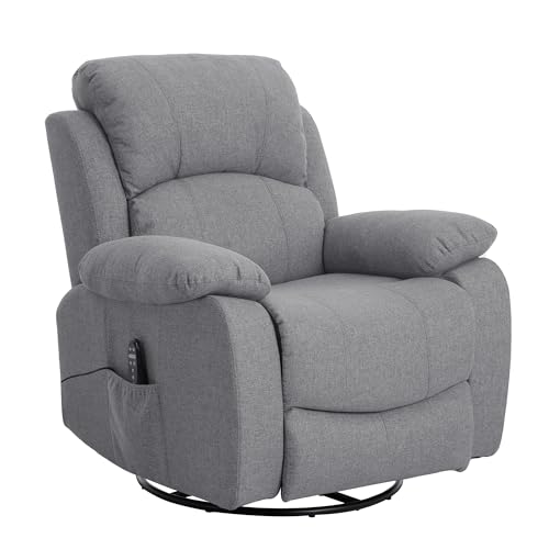homeguru Relaxsessel Ergonomisch Vibration Massagesessel mit Wärmefunktion Wohnzimmersessel Modern Liegefunktion Loungesessel, 360° drehbar Stillsessel Schaukelstuhl Kinosessel Relaxsofa Hellgrau von homeguru