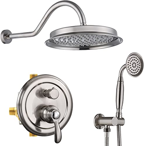 Homekicen Brushed-Nickel Duscharmaturen-Sets komplett: Antikes Regenduschsystem in der Wand, 22,9 cm Regenkopf und Handspray, Druckausgleichsmessing-Ventil mit Verkleidungsset Homekicen Brushed-Nickel Duscharmaturen-Sets komplett: Antikes Regenduschsystem in der Wand, 22,9 cm Regenkopf und Handspray, Druckausgleichsmessing-Ventil mit Verkleidungsset von homekicen