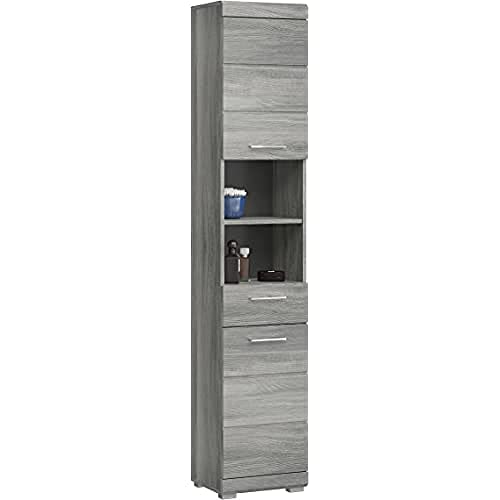 homes&jones Soul Badezimmer, Hochschrank, Schrank, Holzwerkstoff, rauchsilber, 37 x 191 x31 cm von homes&jones