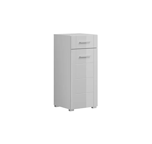 Badezimmer Badschrank Badkommode Standschrank Venice, Holzwerkstoff, weiß Nachbildung/weiß Hochglanz, 37 x 77 x 23 cm von homes&jones
