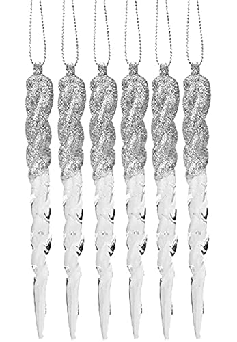 Glitzernde Eiszapfen Deko 6er Set Hängend Klar Christbaumschmuck Edle Glasoptik Wintermotiv in vielen Farben (Silber) von Homestreet