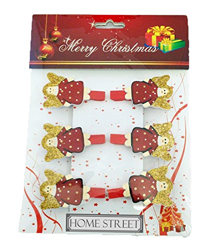 homestreet Weihnachten Engel Holz Klammern in einem Pack 6 Stück mit Glitzer Detail, Weihnachts Craft Karte, Baum oder Home Dekorationen von Homestreet