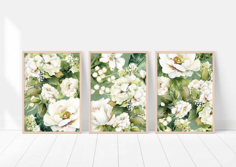 homestyle-accessoires Poster Bilder Bilderset Wandbilder BLÜTENTRAUM WEISS PEONIES 3er Set Print, Ohne Bilderrahmen von homestyle-accessoires