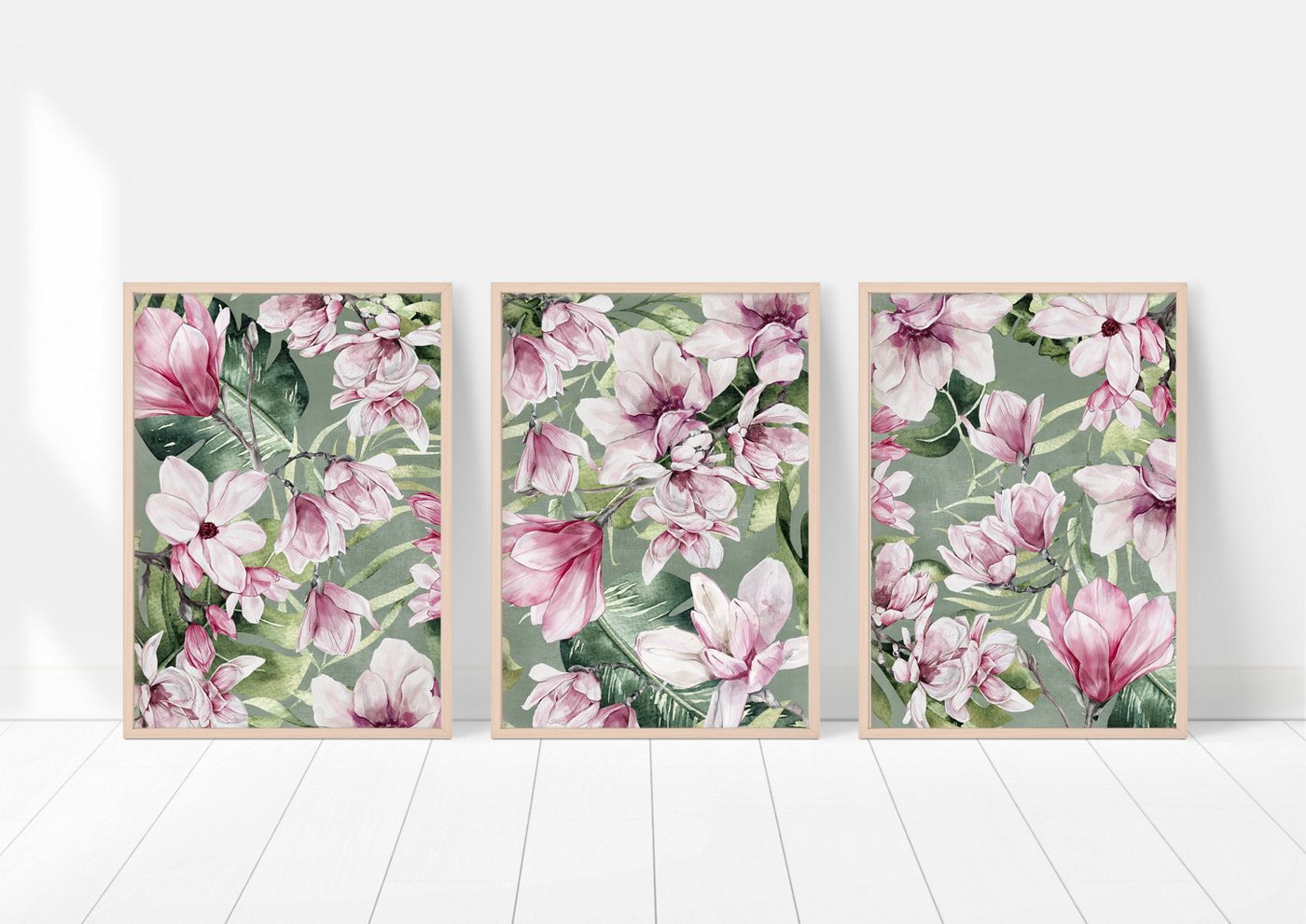 homestyle-accessoires Poster Bilder Bilderset Wandbilder MAGNOLIEN PINK ROSE 3er Set Print, Ohne Bilderrahmen von homestyle-accessoires