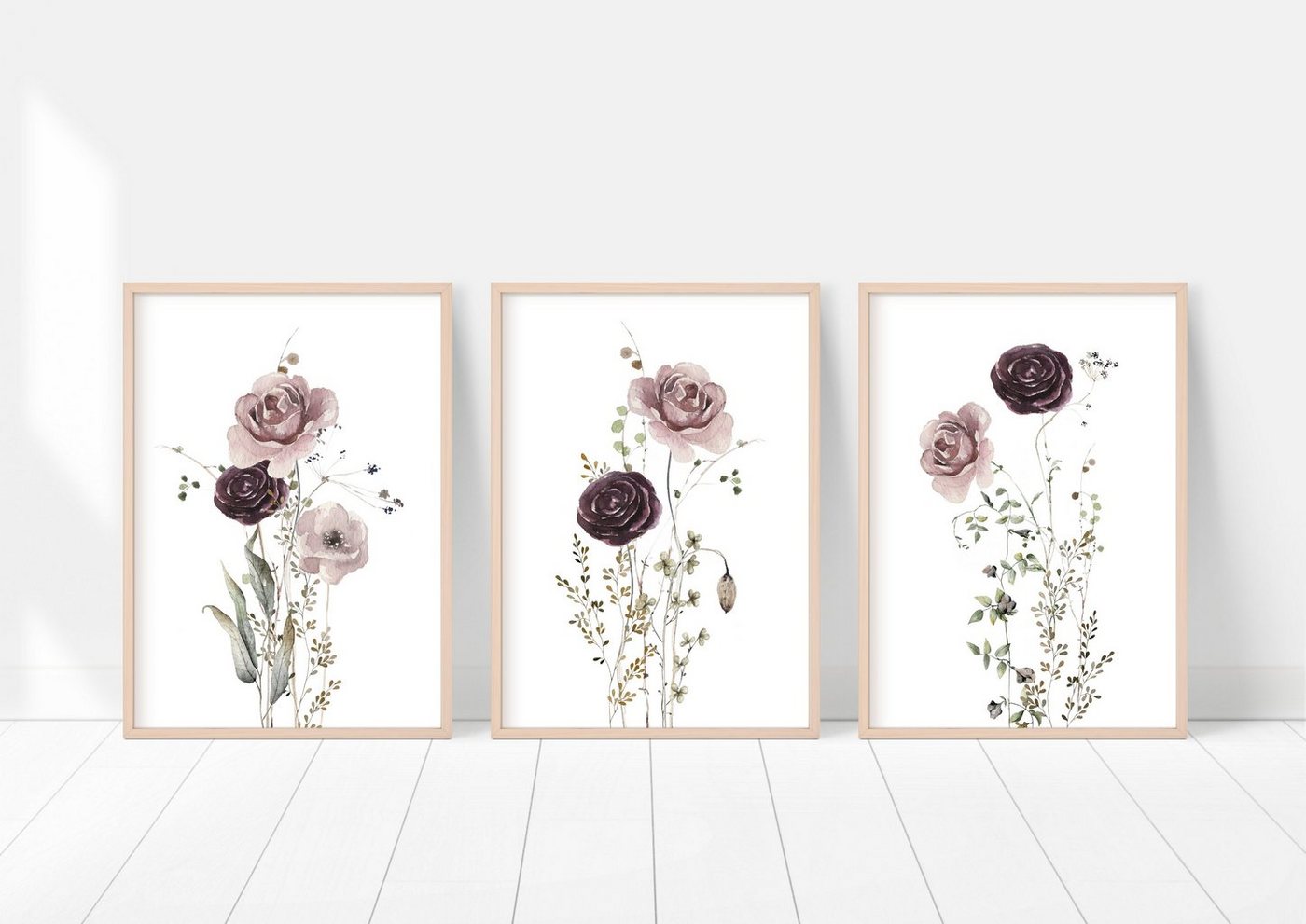 homestyle-accessoires Poster Bilder Wandbilder AQUARELLE WIESENBLUMEN ROSEN 3er SET, Ohne Bilderrahmen von homestyle-accessoires