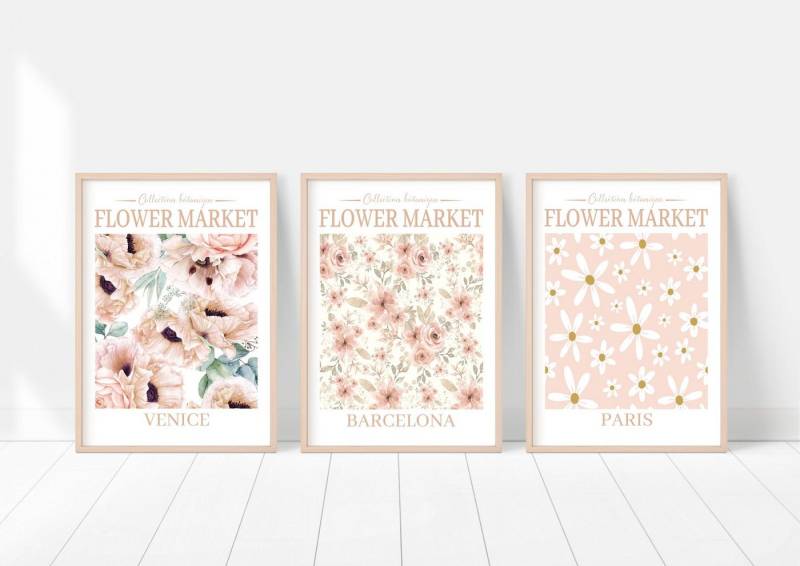 homestyle-accessoires Poster Bilder Wandbilder Bilderset FLOWER MARKET 3er Set, Ohne Bilderrahmen von homestyle-accessoires