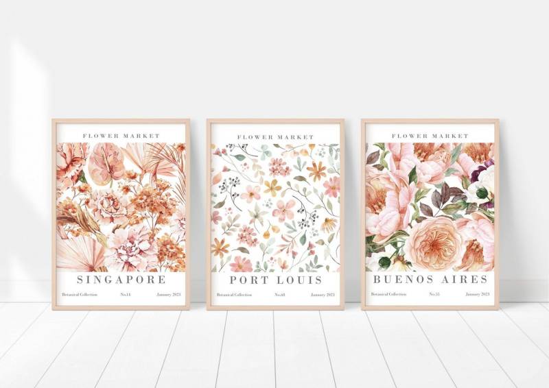 homestyle-accessoires Poster Bilder Wandbilder Bilderset FLOWER MARKET 3er Set, Ohne Bilderrahmen von homestyle-accessoires