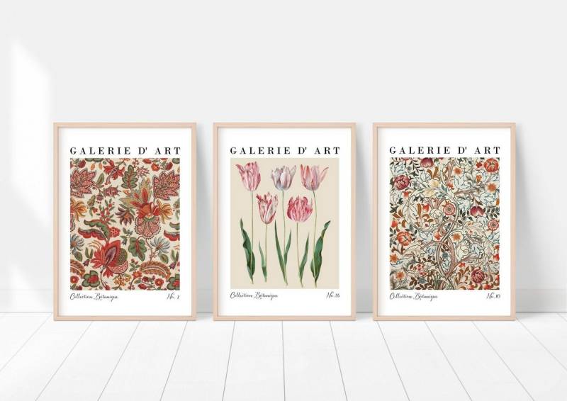 homestyle-accessoires Poster Bilder Wandbilder Bilderset VINTAGE FLOWERS BOTANIQUE 3er Set, Ohne Bilderrahmen von homestyle-accessoires