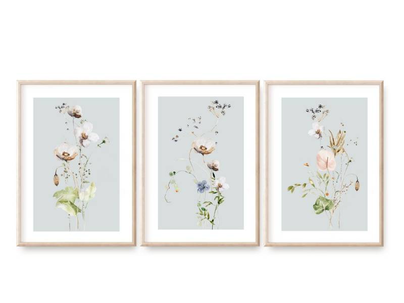 homestyle-accessoires Poster Bilder Wandbilder Bilderwand Bilderset WIESENBLUMEN FLOWERS 3er Set, - OHNE BILDERRAHMEN - Sorgfältige & sichere Verpackung von homestyle-accessoires