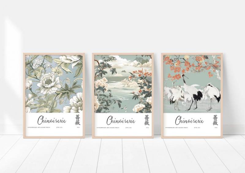 homestyle-accessoires Poster Bilder Wandbilder Kunstdruck CHINOISERIE Print A4/A3 3er Set, Ohne Bilderrahmen von homestyle-accessoires