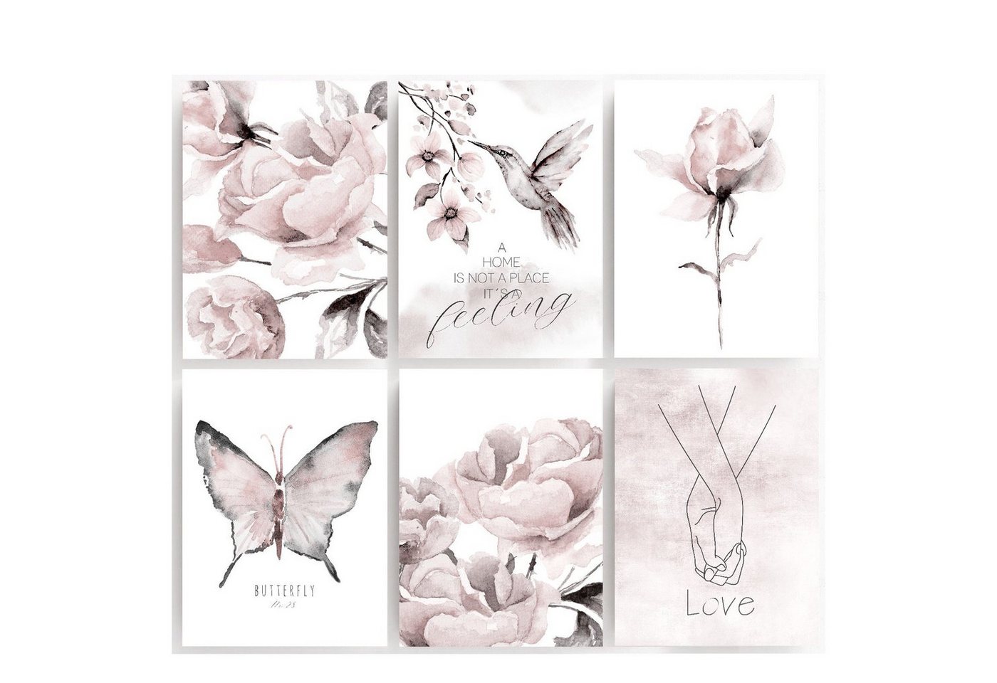 homestyle-accessoires Poster Bilderset A HOME IS NOT A PLACE IT'S A FEELING 6er SET DIN A4 ODER DIN A3 Prints, Ohne Bilderrahmen von homestyle-accessoires