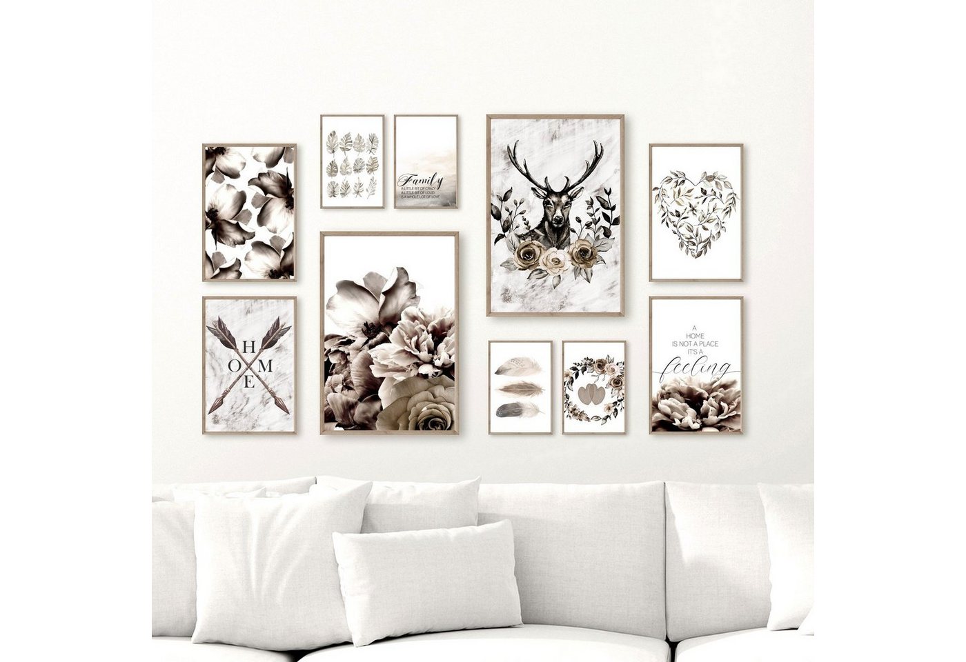 homestyle-accessoires Poster Bilder Set A HOME IS NOT A PLACE IT'S A FEELING DIN A3/A4/A5, (10 St), Ohne Bilderrahmen von homestyle-accessoires