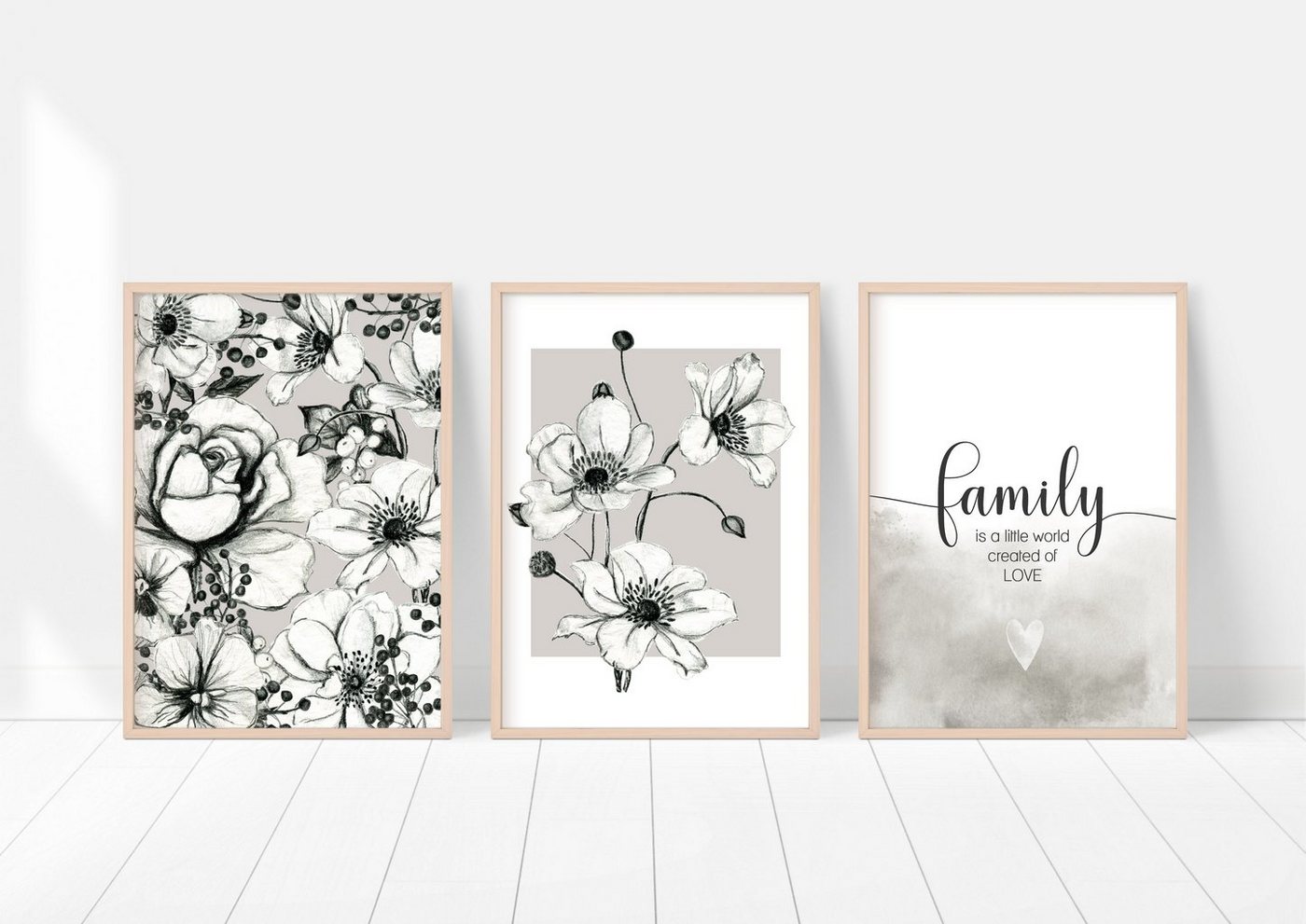 homestyle-accessoires Poster Bilderset AQUARELLE BLUMEN FLOWERS WATERCOLOR 3er SET, Ohne Bilderrahmen von homestyle-accessoires