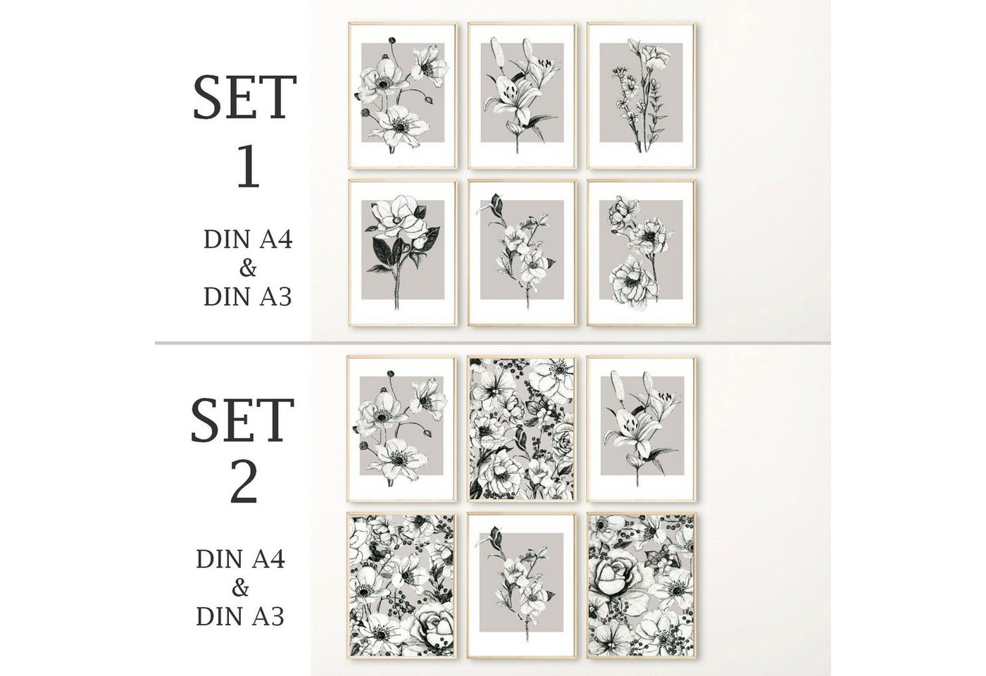 homestyle-accessoires Poster Bilderset AQUARELLE FLOWERS WATERCOLOR 6er SET DIN A4 ODER DIN A3 Prints VERSANDKOSTENFREI, Ohne Bilderrahmen von homestyle-accessoires