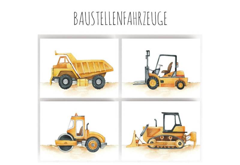 homestyle-accessoires Poster Bilderset BAUSTELLENFAHRZEUGE LKW 4er SET DIN A4 ODER DIN A3 Prints, Ohne Bilderrahmen von homestyle-accessoires