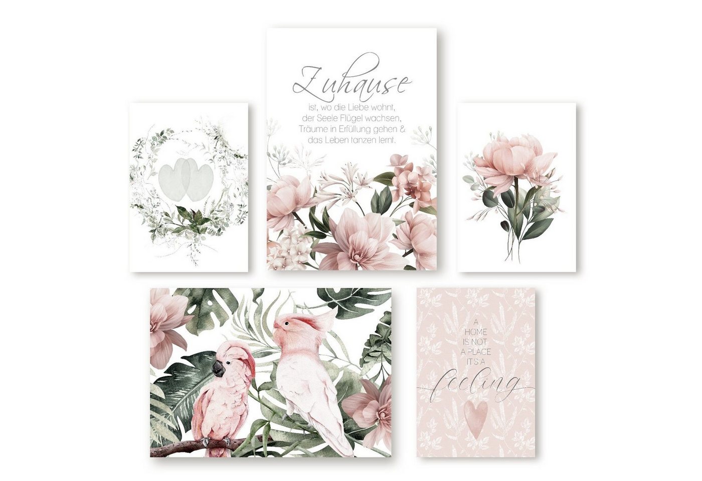homestyle-accessoires Poster Bilderset Wandbilder Bilder DAS SCHÖNSTE AN ZUHAUSE SIND..., (5 St), - Ohne Bilderrahmen - sorgfältige & sichere Verpackung von homestyle-accessoires