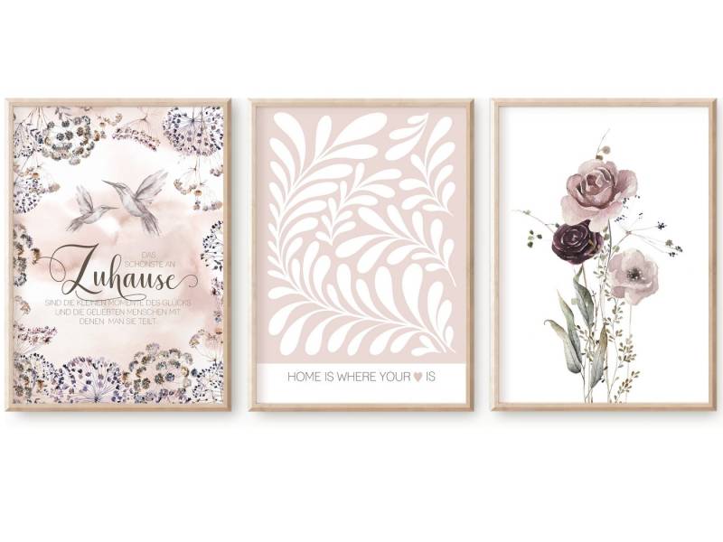homestyle-accessoires Poster Bilderset Wandbilder DAS SCHÖNSTE AN ZUHAUSE... KOLIBRI 3er SET, - Ohne Bilderrahmen - Sorgfältige & sichere Verpackung von homestyle-accessoires