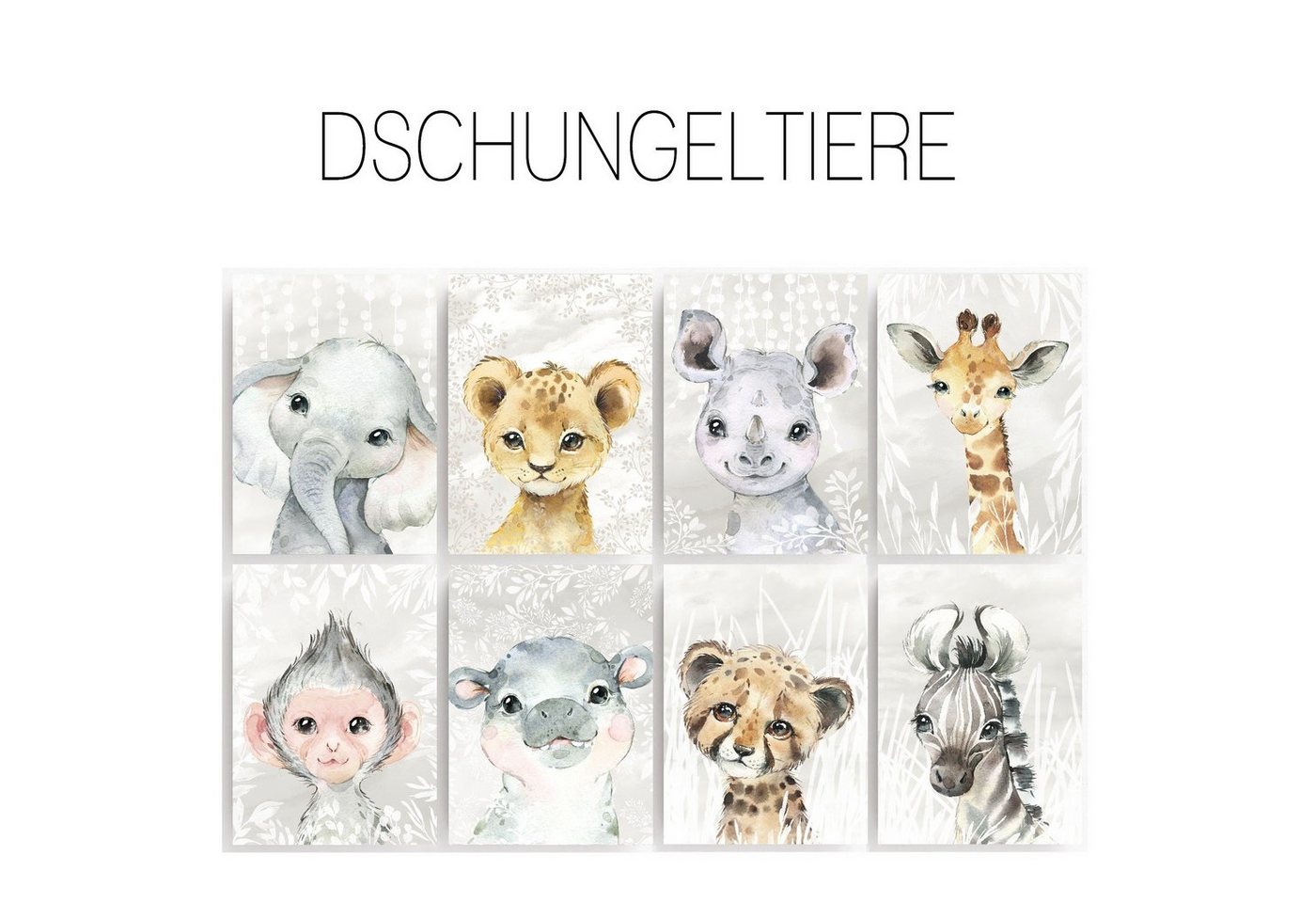 homestyle-accessoires Poster Bilderset DSCHUNGELTIERE WILDTIERE 8er SET DIN A4 ODER DIN A3 Prints, Ohne Bilderrahmen von homestyle-accessoires