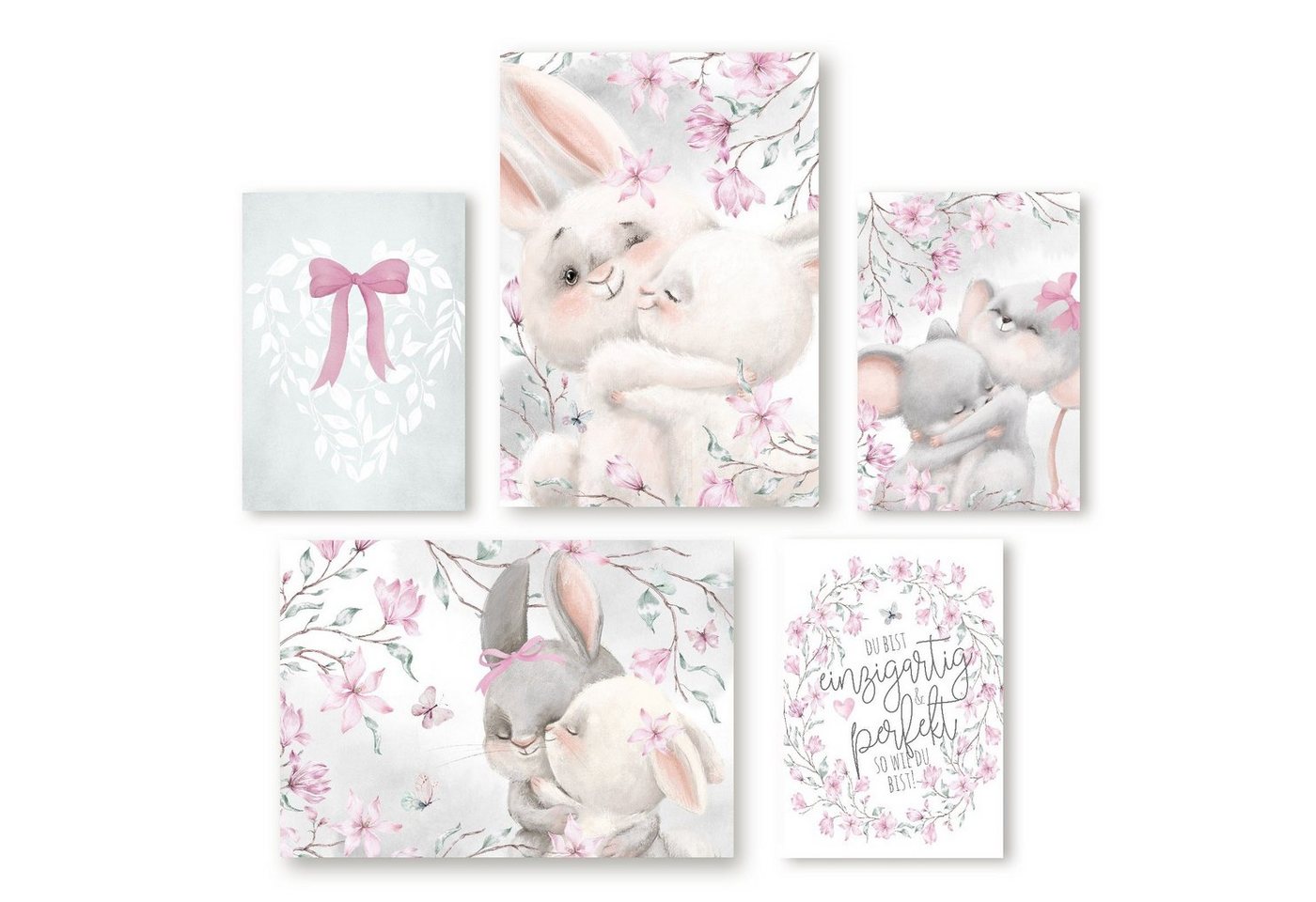 homestyle-accessoires Poster Bilderset Kinderzimmer DU BIST EINZIGARTIG & PERFEKT SO WIE DU BIST, (5 St), - Ohne Bilderrahmen - sorgfältige & sichere Verpackung von homestyle-accessoires