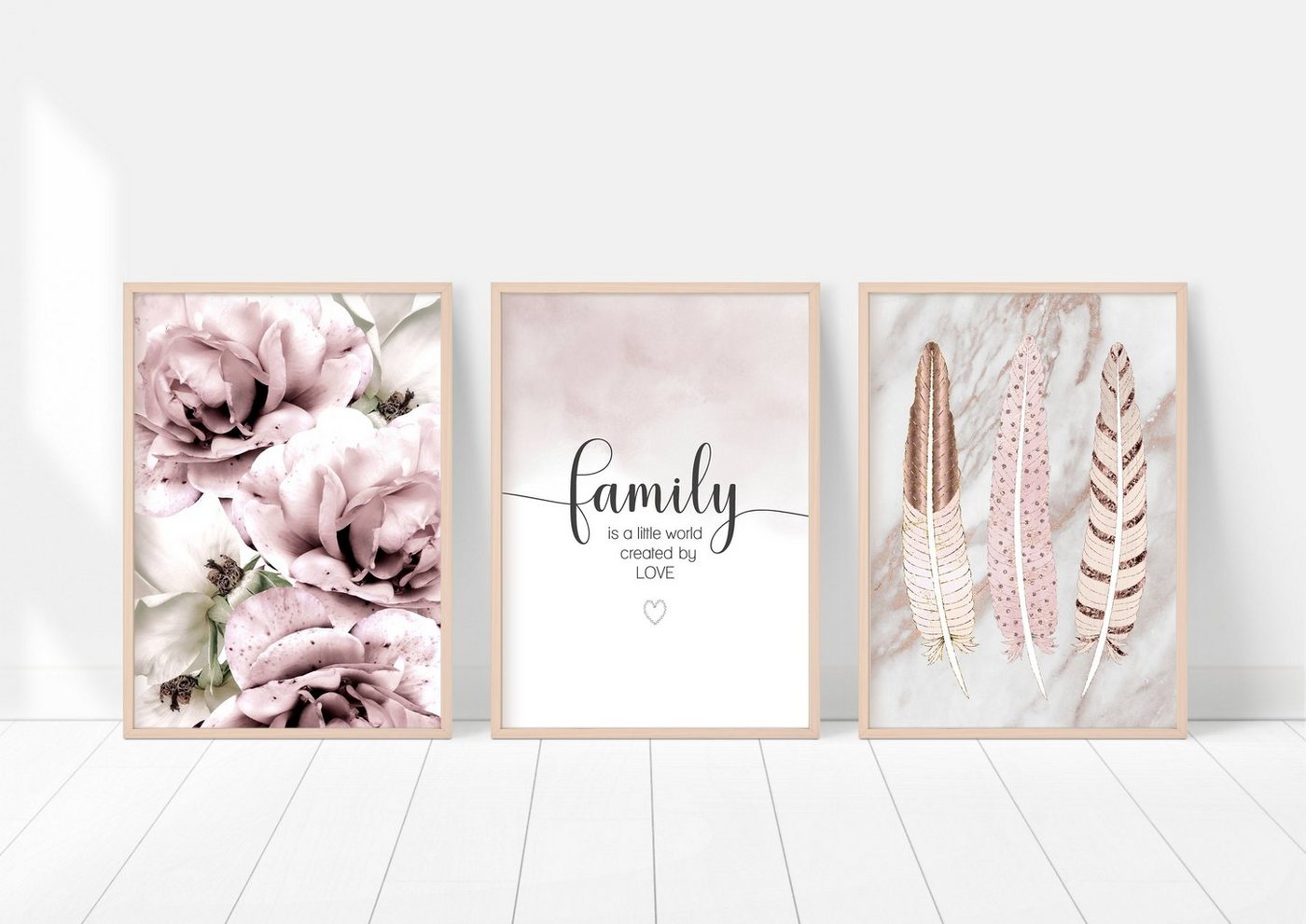 homestyle-accessoires Poster Bilderset FAMILY IS A LITTLE WORLD 3er SET Prints, Ohne Bilderrahmen von homestyle-accessoires