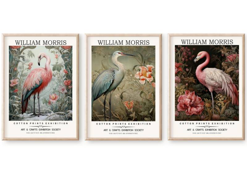 homestyle-accessoires Poster Bilderset Wandbilder Bilderwand WILLIAM MORRIS FLAMINGO 3er SET, - OHNE BILDERRAHMEN - sorgfältige & sichere Verpackung von homestyle-accessoires