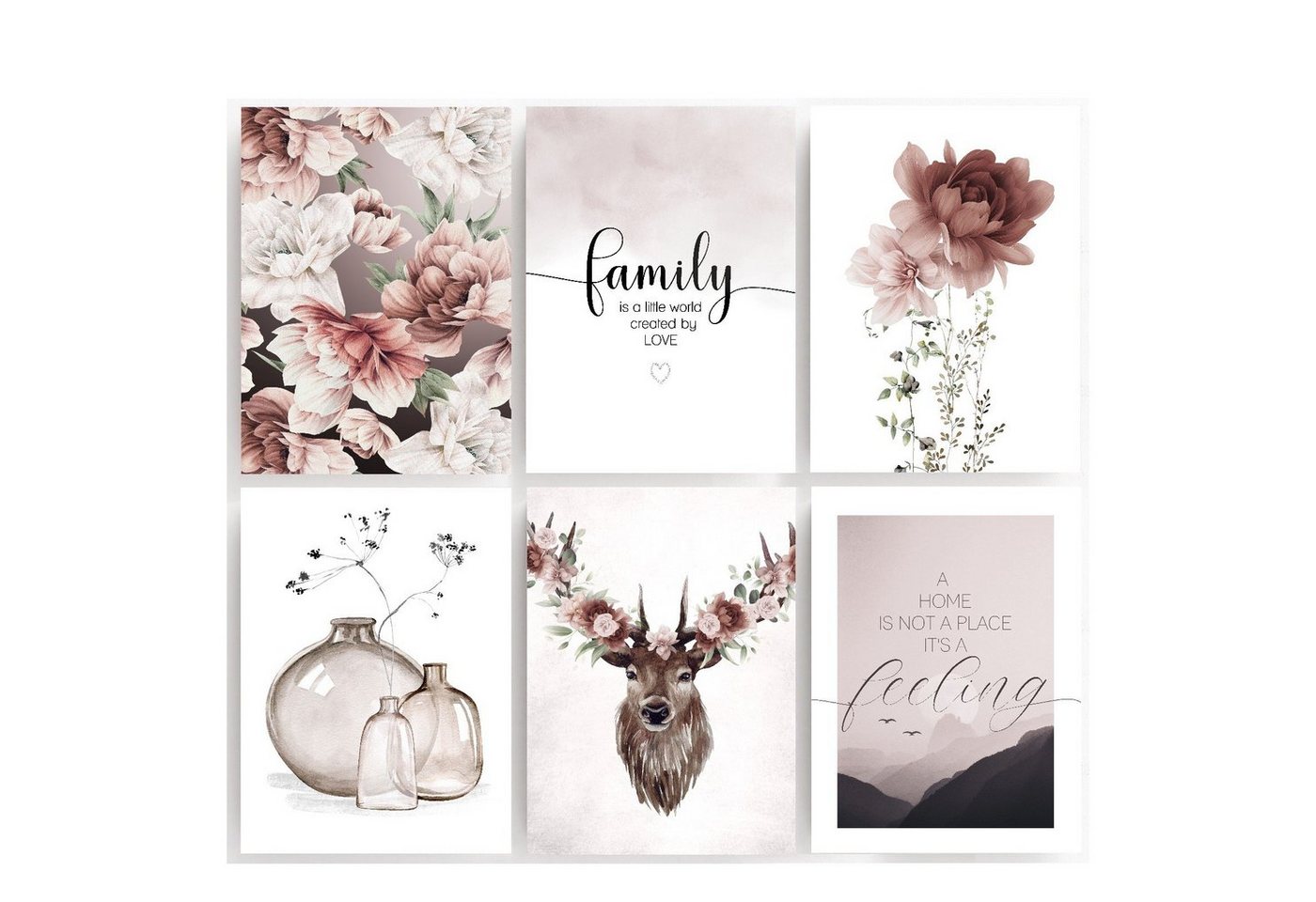 homestyle-accessoires Poster Bilderset FAMILY IS A LITTLE WORLD... 6er SET DIN A4/DIN A3 Prints, Ohne Bilderrahmen von homestyle-accessoires