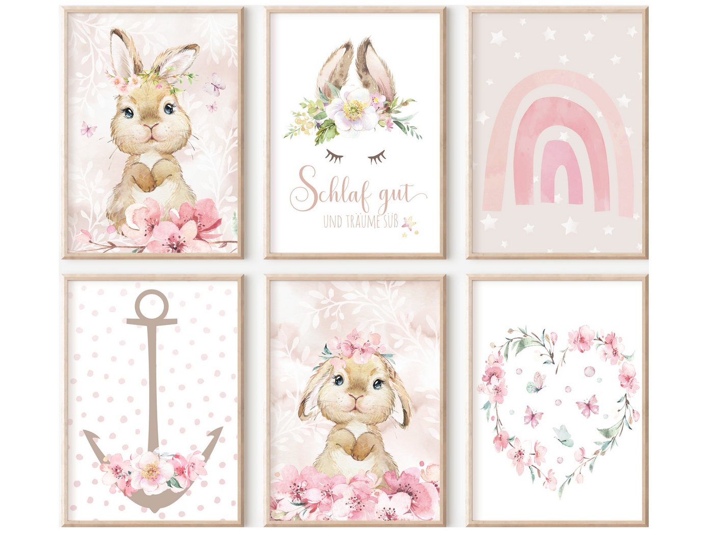 homestyle-accessoires Poster Bilderset FAMILY - LOVE - HOME - KIRSCHBLÜTEN SAKURA 6er SET DIN A4 ODER DIN A3 Prints, Ohne Bilderrahmen von homestyle-accessoires