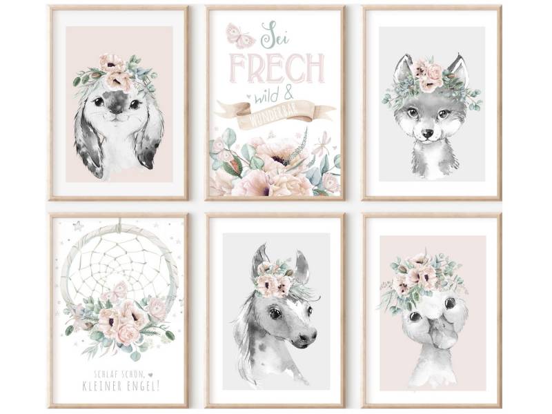 homestyle-accessoires Poster Bilderset Kinderbilder FARMTIERE HASE PFERD ENTE ESEL BAMBI FUCHS 6er, (6 St), - Ohne Bilderrahmen - sorgfältige & sichere Verpackung von homestyle-accessoires