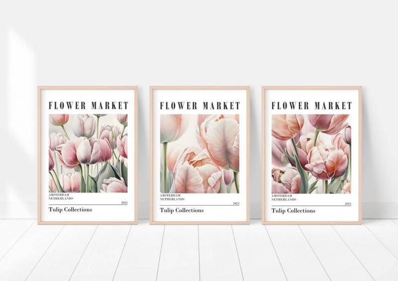 homestyle-accessoires Poster Bilderset FLOWER MARKET TULIP COLLECTION 3er SET DIN A4/DIN A3, Ohne Bilderrahmen von homestyle-accessoires