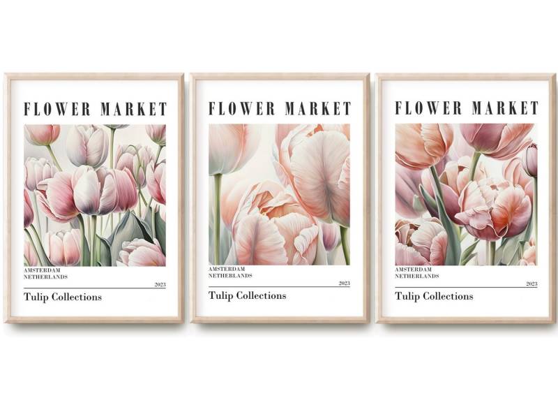 homestyle-accessoires Poster Bilderset FLOWER MARKET TULIP COLLECTION 3er SET DIN A4/DIN A3, Ohne Bilderrahmen von homestyle-accessoires