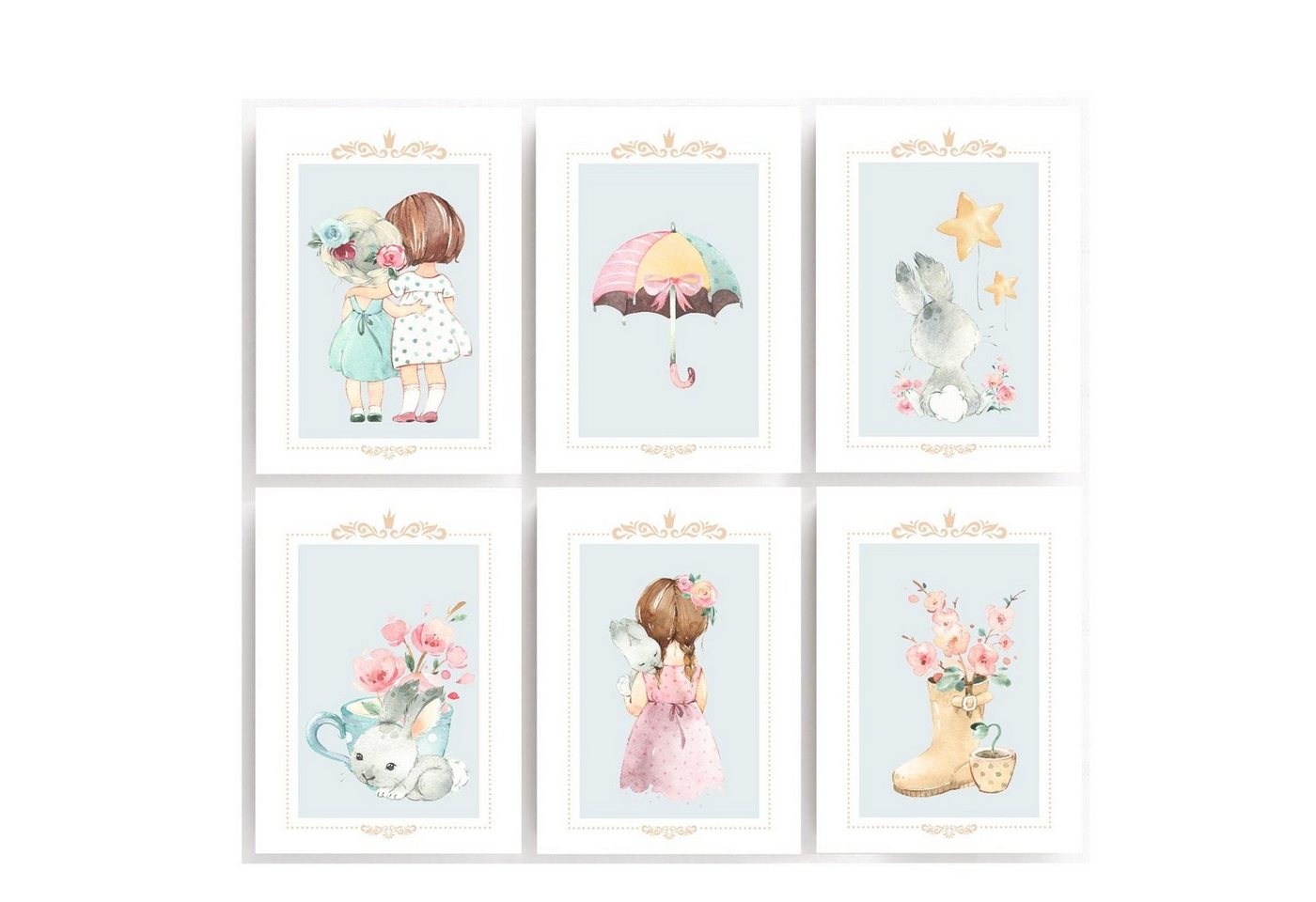 homestyle-accessoires Poster Bilderset FREUNDSCHAFT HASE Kinderbilder 6er SET A4/ A3 Prints, Ohne Bilderrahmen von homestyle-accessoires