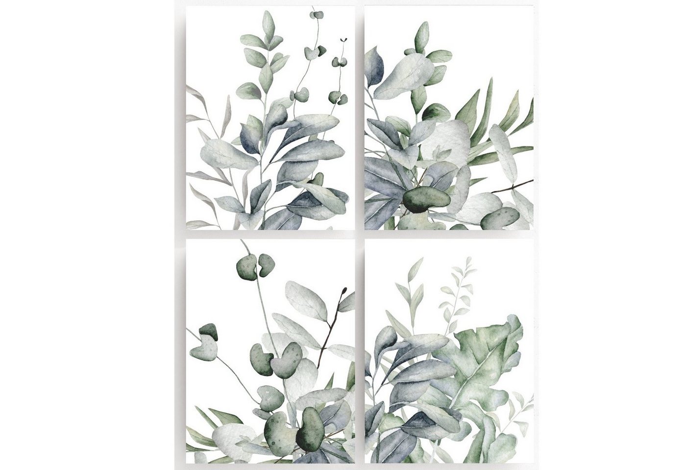 homestyle-accessoires Poster Bilderset GREENERYS GRÜNE PFLANZEN AQUARELLE PASTELL 4er SET DIN A4 ODER DIN A3 Prints --- VERSANDKOSTENFREI ---, Ohne Bilderrahmen von homestyle-accessoires