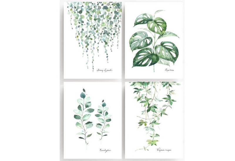 homestyle-accessoires Poster Bilderset GREENERYS MONSTERA 4er SET DIN A4 ODER DIN A3 Prints, Ohne Bilderrahmen von homestyle-accessoires