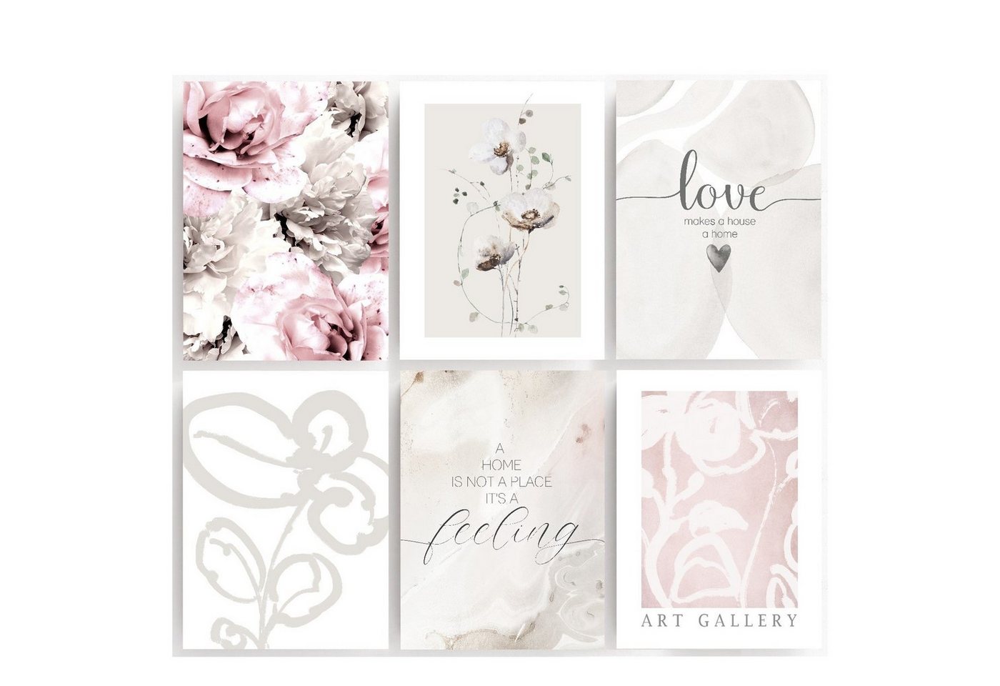 homestyle-accessoires Poster Bilderset HOME IS A FEELING - ROSEN PEONIES 6er SET DIN A4 ODER DIN A3 Prints, Ohne Bilderrahmen von homestyle-accessoires