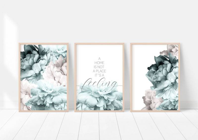 homestyle-accessoires Poster Bilderset HOME IS A FEELING TÜRKIS 3er SET, Ohne Bilderrahmen von homestyle-accessoires