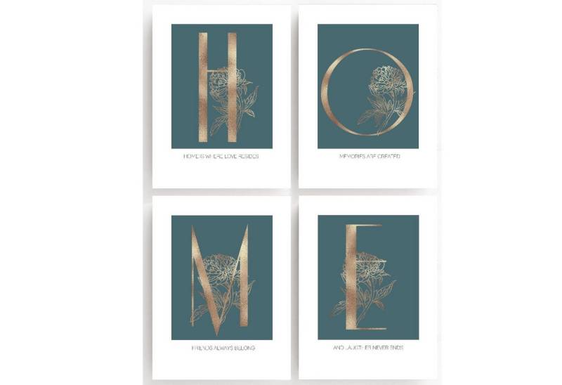 homestyle-accessoires Poster Bilderset Wandbilder Bilderwand HOME IS WHERE LOVE RESIDES 4er SET, - Ohne Bilderrahmen - sorgfältige & sichere Verpackung von homestyle-accessoires