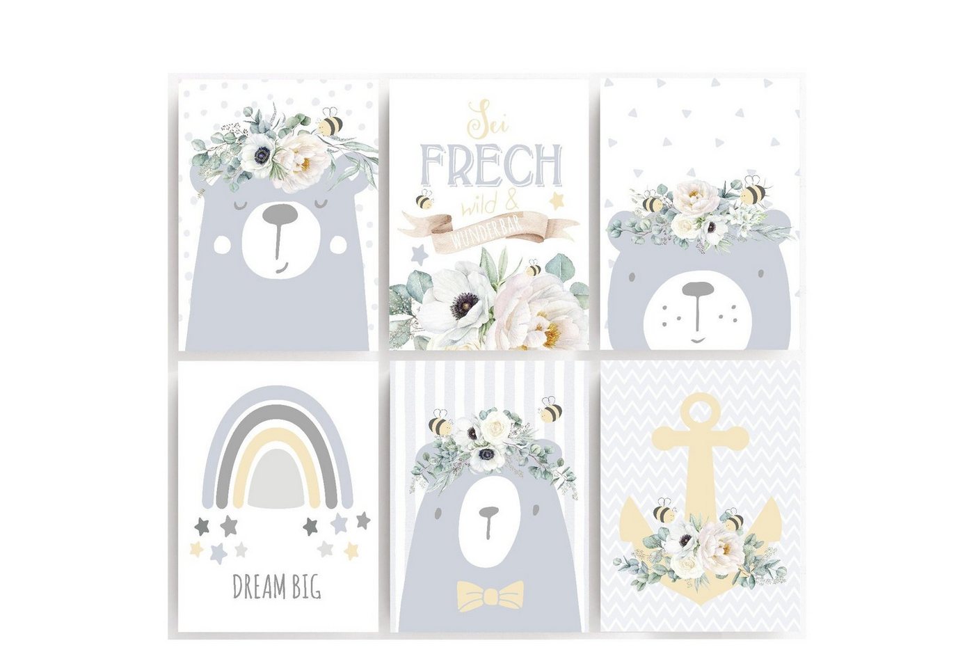 homestyle-accessoires Poster Bilderset Kinderbilder BÄRENSET SEI FRECH, WILD & WUNDERBAR 4er/6er SET DIN A4 ODER DIN A3 Prints --- VERSANDKOSTENFREI ---, (4 St), Ohne Bilderrahmen von homestyle-accessoires