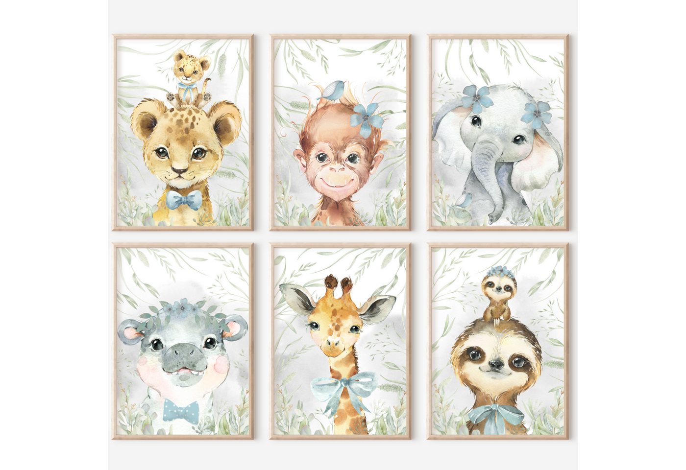 homestyle-accessoires Poster Bilderset Kinderbilder DSCHUNGELTIERE ELEFANT AFFE LÖWE 6er SET, Ohne Bilderrahmen von homestyle-accessoires