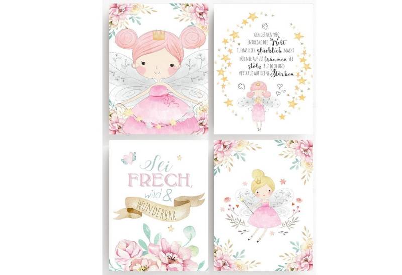 homestyle-accessoires Poster Bilderset Kinderbilder FEEN ELFEN - WUNDERBAR 4er SET DIN A4 ODER DIN A3 Prints --- VERSANDKOSTENFREI ---, Ohne Bilderrahmen von homestyle-accessoires