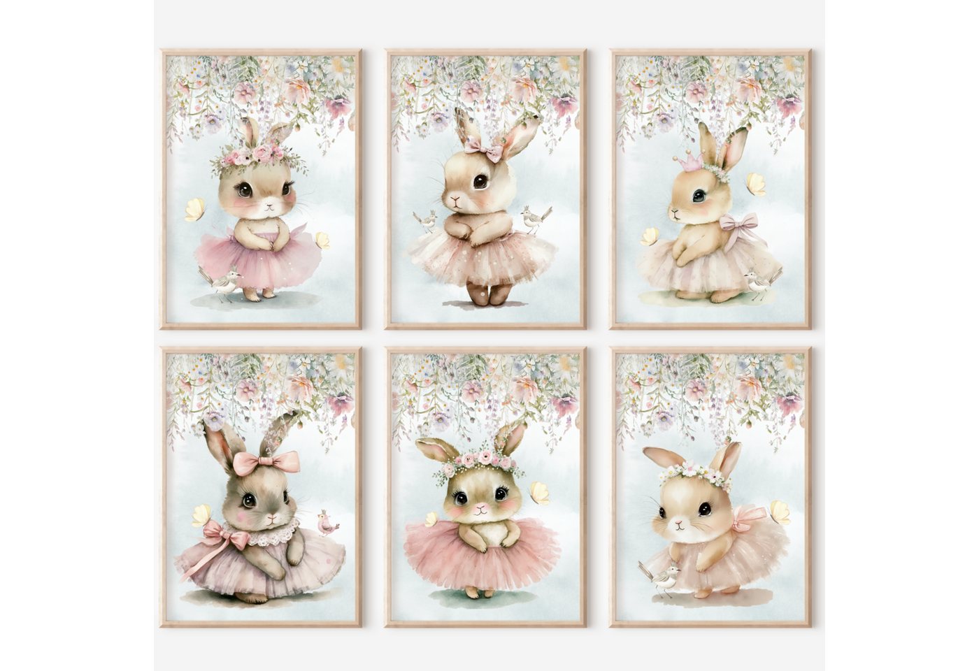 homestyle-accessoires Poster Bilderset Kinderbilder HASEN BALLERINA BUNNIES TUTU 6er SET, Ohne Bilderrahmen von homestyle-accessoires