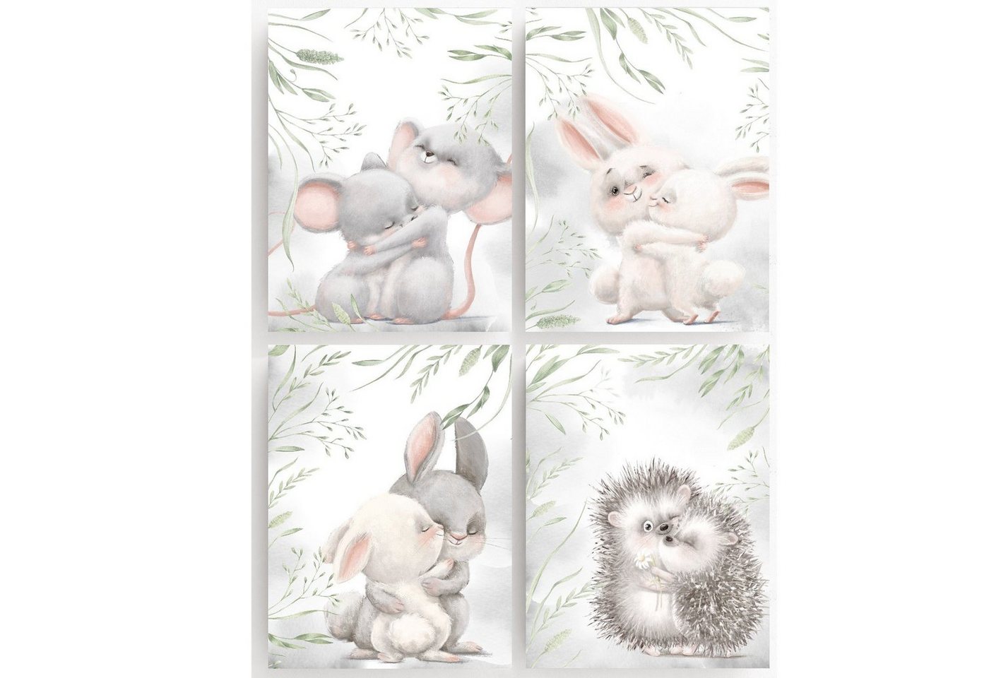 homestyle-accessoires Poster Bilderset Kinderbilder KUSCHELTIERE IGEL HASE MAUS 4er SET DIN A4 ODER DIN A3 Prints --- VERSANDKOSTENFREI ---, Ohne Bilderrahmen von homestyle-accessoires