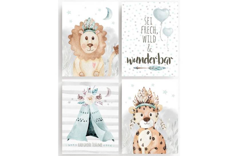 homestyle-accessoires Poster Bilderset Kinderbilder SEI FRECH, WILD & WUNDERBAR 4er SET DIN A4 ODER DIN A3 Prints --- VERSANDKOSTENFREI ---, Ohne Bilderrahmen von homestyle-accessoires