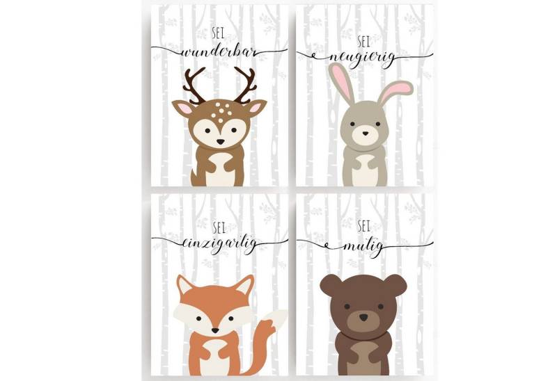 homestyle-accessoires Poster Bilderset Kinderbilder WALDTIERE HASE FUCHS BÄR BAMBI 4er SET DIN A4 ODER DIN A3 Prints --- VERSANDKOSTENFREI ---, Ohne Bilderrahmen von homestyle-accessoires