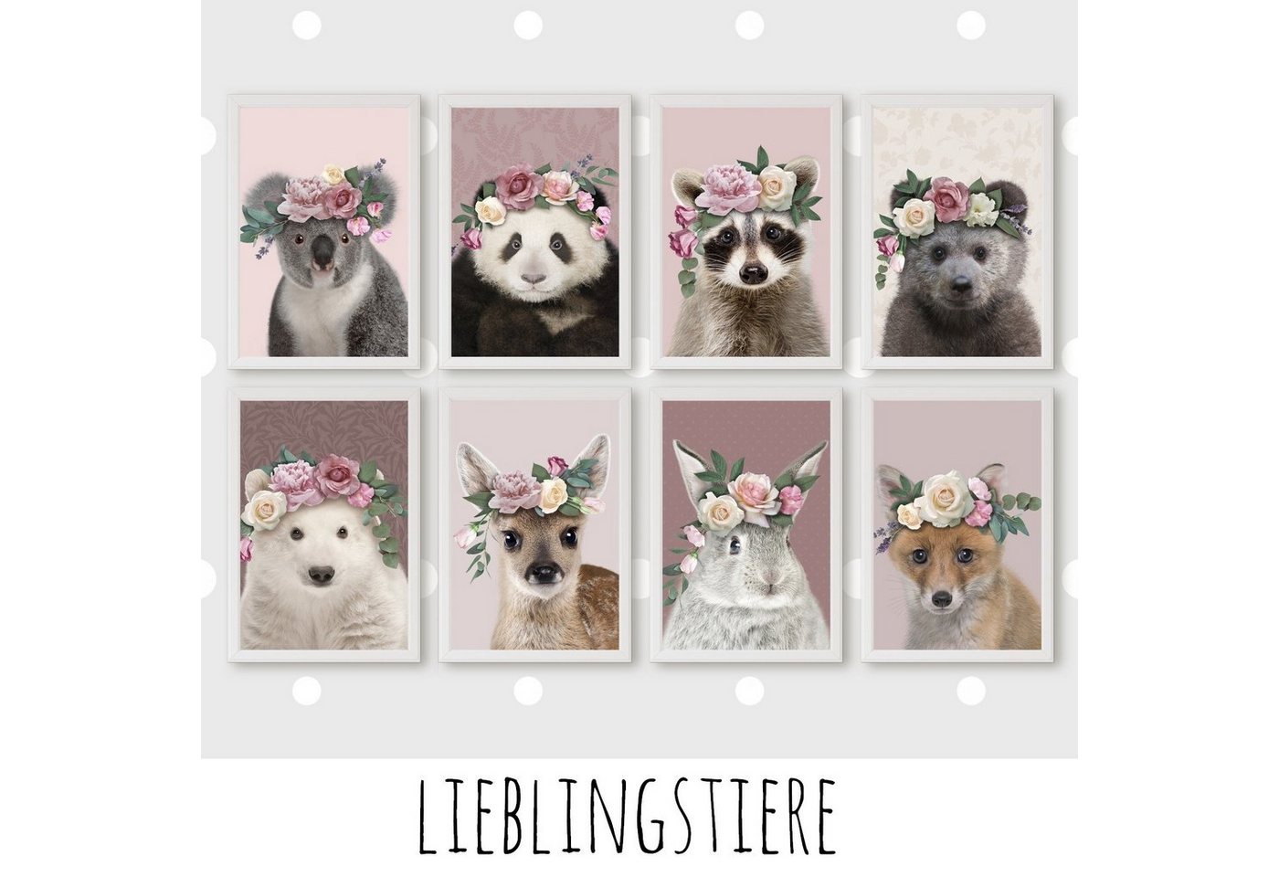 homestyle-accessoires Poster Bilderset LIEBLINGSTIERE BÄR KOALA PANDA HASE FUCHS REH 8er SET DIN A4 ODER DIN A3 Prints, Ohne Bilderrahmen von homestyle-accessoires