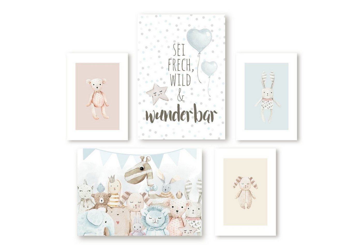 homestyle-accessoires Poster Bilderset SEI FRECH, WILD & WUNDERBAR DIN A3/A4 Prints, (5 St), Ohne Bilderrahmen von homestyle-accessoires