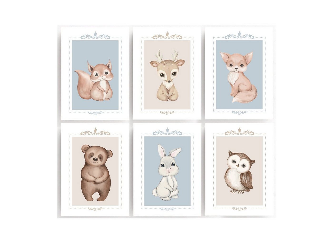 homestyle-accessoires Poster Bilderset WALDTIERE BAMBI BÄR Kinderbilder 6er SET A4/ A3 Prints, Ohne Bilderrahmen von homestyle-accessoires