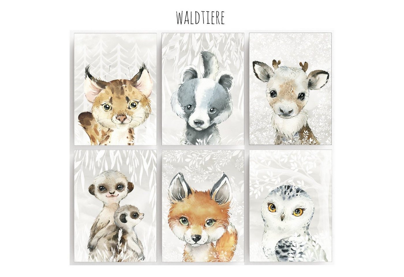 homestyle-accessoires Poster Bilderset WALDTIERE FOREST ANIMALS 6er SET DIN A4 ODER DIN A3 Prints, Ohne Bilderrahmen von homestyle-accessoires